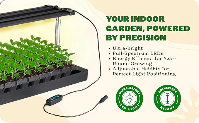 Epic Gardening Seed Starting Grow Light - Full-Spectrum LED with Adjustable Height & Integrated Tray for Indoor Seedlings | Energy-Efficient, Long-Lasting Light with Timer (Standard)