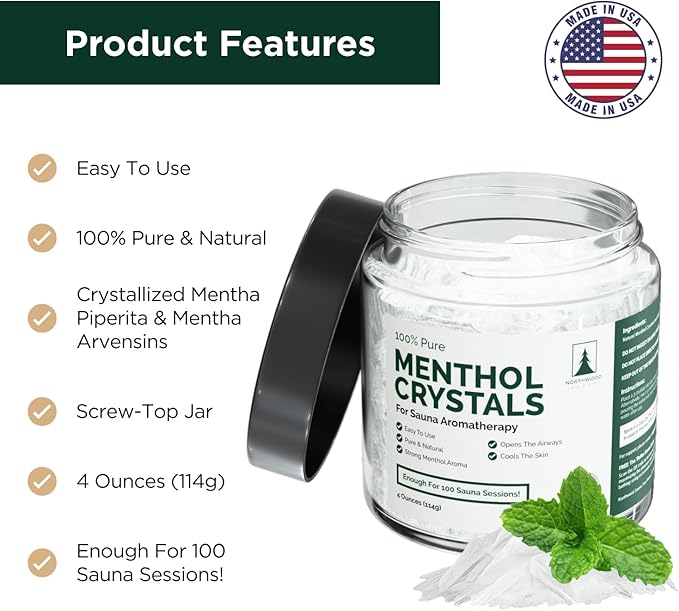 Northwood Sauna - Sauna Menthol Crystals - 100% Pure & Natural - Cooling Aromatherapy Scent & Ice Sensation - 4 Ounces