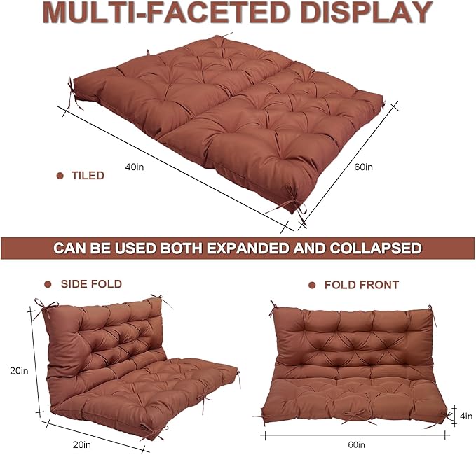 Porch Replacement Swing Cushions for Outdoor: 2-3 Seater Garden Waterproof Patio Bench Cushion with Ties - 4" Thick Swing Chair Cushion for Backyard Furniture Loveseat