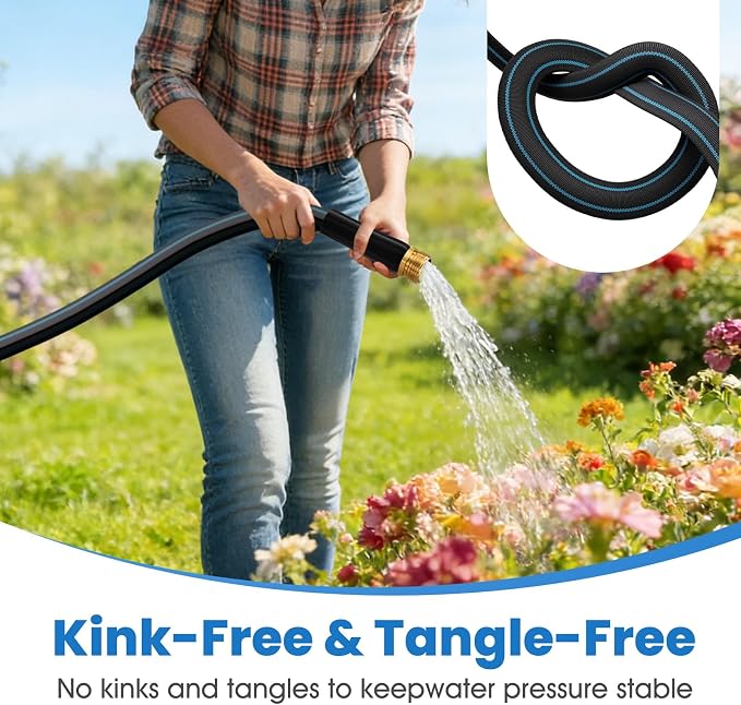 100FT Non-Expanding Garden Hose, Ultra Lightweight Water Hose, Kink-Free, Burst-Resistant, Durable & Flexible Hose, All-Weather Outdoor Hose for Lawn & Garden, Car Washing