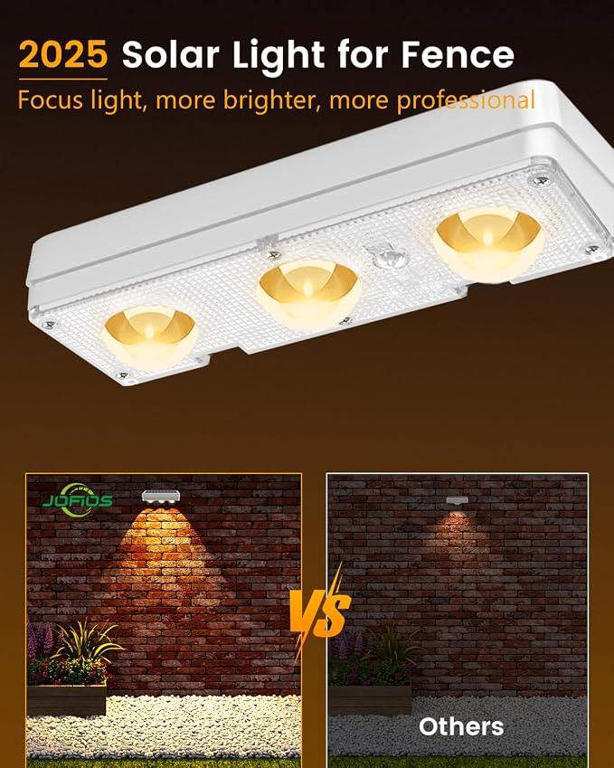 JOFIOS Solar Fence Lights Outdoor Waterproof Led, 8 Pack,1300mAh, 6 Inch Solar Lights for Fence with Warm White & RGB 8 Colors,Outdoor Fence Light Decor for Patio, Backyard, Deck, Railing(White)