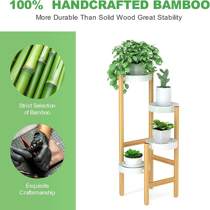 Wisuce Bamboo Plant Stands Indoor, 4 Tier Tall Corner Plant Stand Holder Plant Display Rack for Living Room Bedroom (4 Tier Stand)