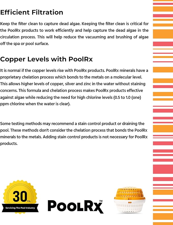 PoolRx+ Mineral Algaecide Unit, up to 6-Month Algae Control, for 5K-7.5K gallons, Orange & White, New Formula with Silver.