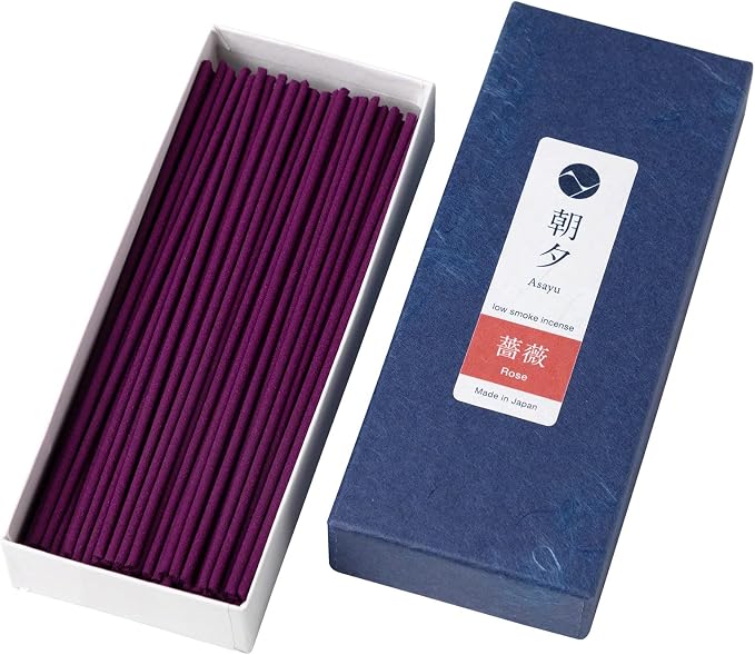 Asayu Japan Rose Incense Sticks - Low Smoke Japanese Incense, 40g (70-80 Sticks), Made in Japan, Smokeless for Less Irritation and Non-Toxic, for Meditation, Relaxation & Home Fragrance