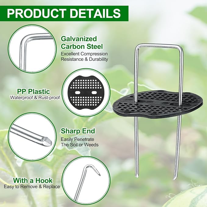 uxcell 25Pcs Garden Stakes, 4 Inch 11 Gauge Galvanized Landscape Staples U-Type Turf Stake Sod Pin Plant Stakes with Gasket&Hook for Landscaping Securing Weed Barrier Fabric, Silver