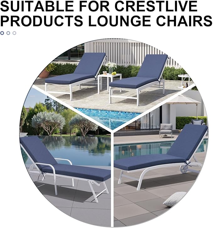 Crestlive Outdoor Chaise Lounge Cushions, Fade Resistant Water Resistant Lounge Chair Cushion, 72''L x 21''W, Set of 2, Sky Blue