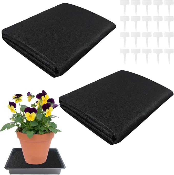 2 Pack Automatic Plant Watering Mat, 3mm Thick Self Watering Capillary Mat Wicking Mat with 20 Pcs Plant Labels, Vacation Plant Watering System for Greenhouse Hydroponics Indoor Potted Plants