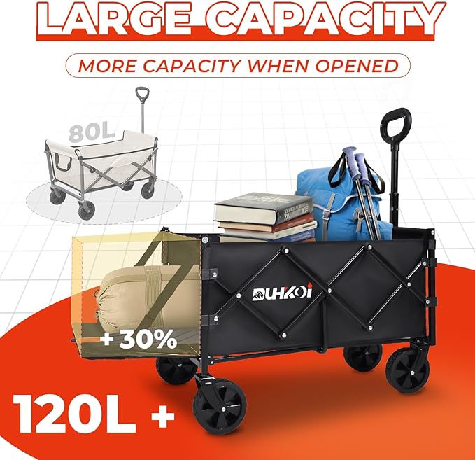 Foldable Wagon with Tailgate,12 lb Lightweight Small Utility Cart | Garden, Grocery, Beach, Camping, Portable Use, Black