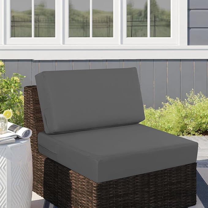 idee-home Outdoor Chair Cushions for Patio Furniture, Outdoor Seat Cushion | Waterproof Hampton Bay Deep Seat Replacement Couch Cushions for Garden Backyard 26.5 x 26.5 Dark Grey