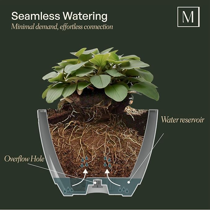 Mayne Caprio Self Watering Hanging Planter Set, 2 Pack - Sturdy, Lightweight Planters for Indoor and Outdoor Use, with Water Level Indicator and Drainage System, Basket for Flowers, White