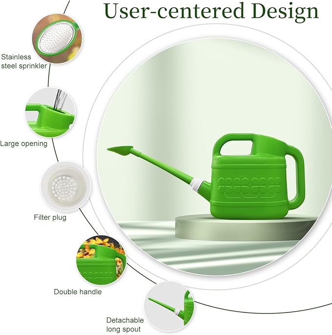 2 Gallon Watering Can for Outdoor Plants, Modern Watering Cans for House Plant Garden Flower, Plastic Watering Cans with Removable Nozzle and Long Spout