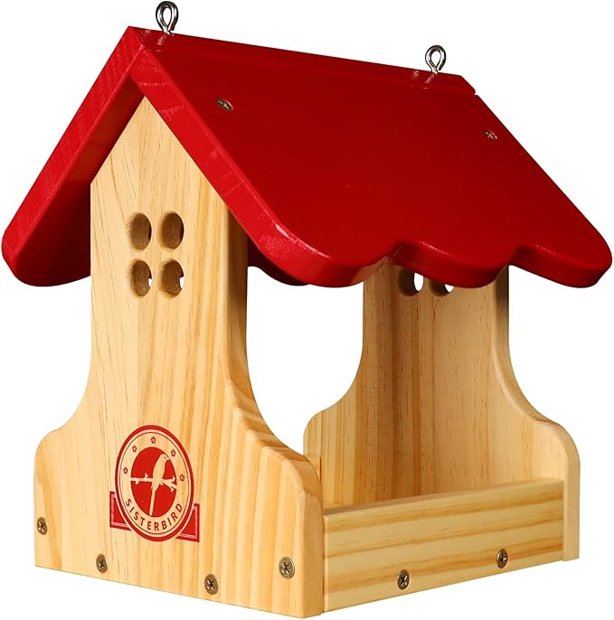 SISTERBIRD Wooden Bird Feeder for Outside, Premium Wooden Bird Feeders Kit for Outdoors Hanging, Garden Decoration Cardinal Bird Feeder, Assembly Required