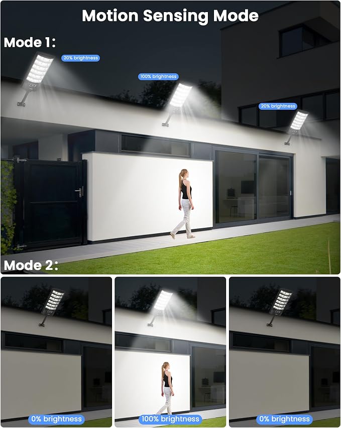 Gefolly Solar Lights Outdoor, 6500K Street Lights Outdoor Dusk to Dawn, IP67 Waterproof Solar Flood Security Lights with Motion Sensor for Warehouse, Yard, Garage-2Pack