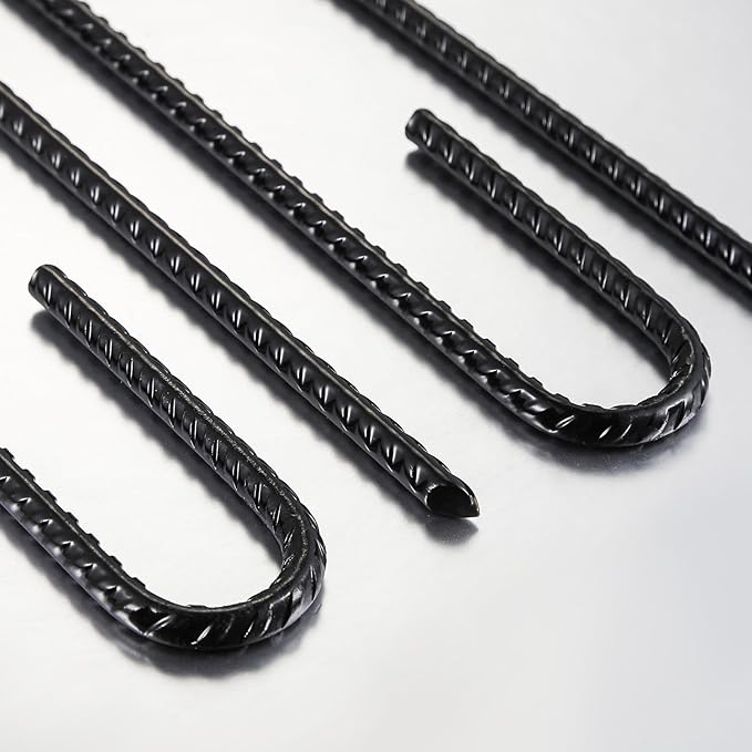Wensilon Rebar U/J Hook Extra Heavy Duty, 12 inch x 1/4 inch Rust Proof Coated Steel Ground Anchors for Garden, Tent, Trampoline (50pcs, J-Hook) (Pack of 2)