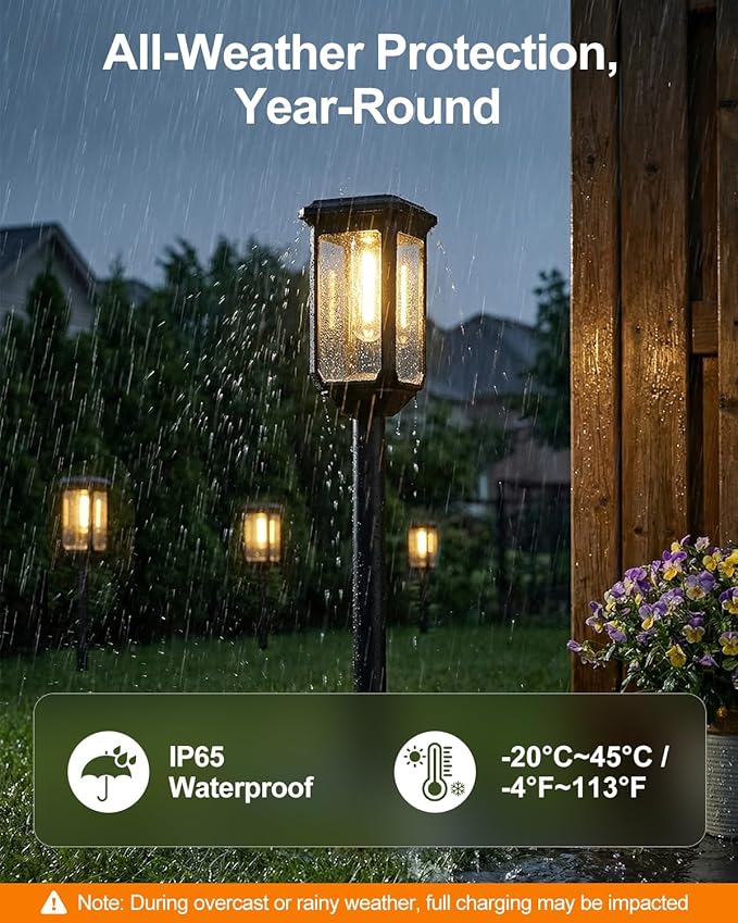 Tenmiro-Solar-Pathway-Lights-Outdoor-4 Pack-LED-Solar-Powered-Garden-Lights-Waterproof-IP65-Outdoor-Light-for-Yard-Lawn-Patio-Path-Walkway-Driveway-Decor-3000K