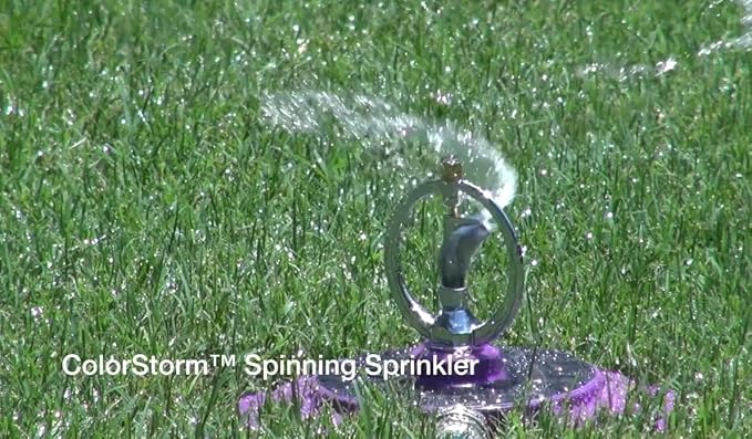 Dramm ColorStorm Spinning Sprinkler with Heavy Duty Stationary Base , Works with Low PSI of 20 or More, Perfect for Well Systems, Berry, Covers 38 Sq Feet