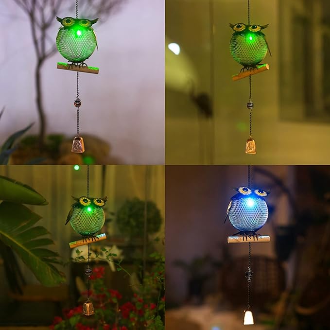 Solar Owl Bird Feeder Squirrel Proof for Outside - Unique Cute Metal Animal Shaped Wild Bird Feeder with Solar Light, Wind Chime, Gift for Bird Lovers(Owl)