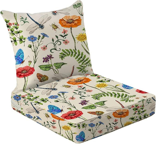 All Smiles Outdoor Chair Cushions for Patio Furniture Set of 22X22 Lawn Cushions Deep Seat UV Waterproof Resistant with Removable Cover Garden Flowers Farmhouse Decorative for Seat Yard Garden Deck