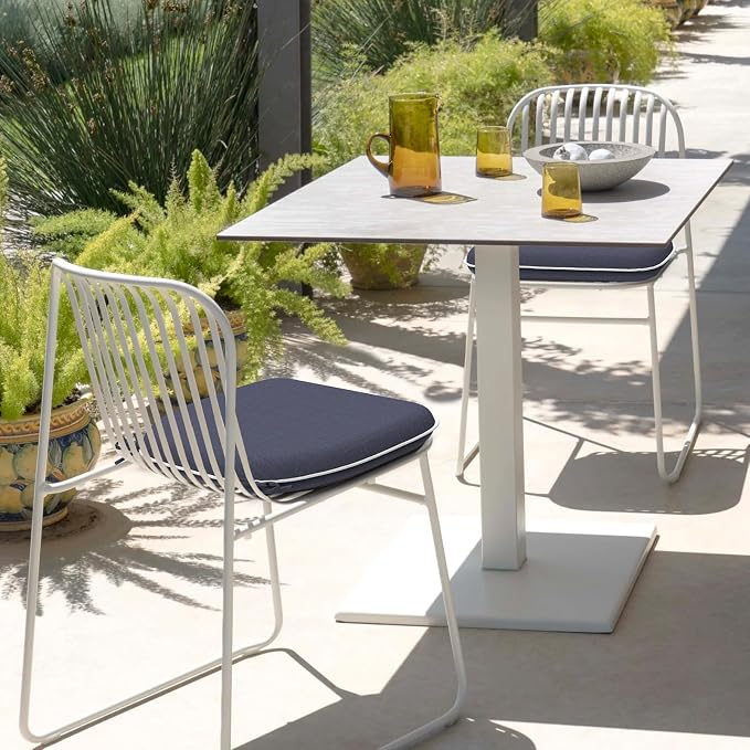 DYTXIII Set of 4 Outdoor Chair Cushions with Ties,Water Repellent Patio Chair Pads 17"x 16" for Outdoor Furniture,Round Corner Seat Cushions for Garden Yard Kitchen Textured Navy