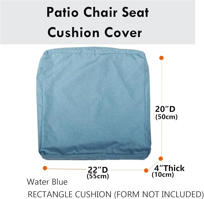 Patio Seat Cushion Covers,Washable Slip Covers Replacement,Waterproof Outdoor Furniture Chair Cushion Pillow Seat Cover for Couch,Garden,Sofa,Water Blue,22"×20"×4"(4 Covers Only)