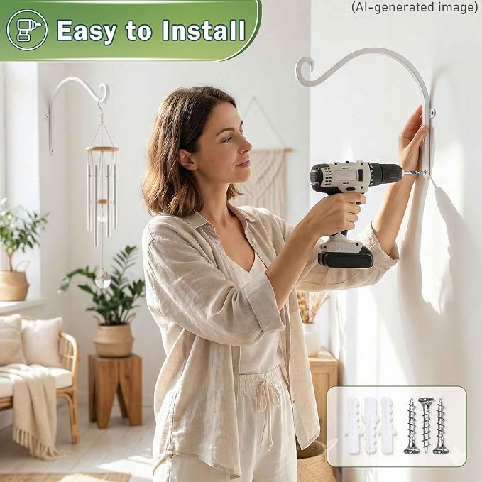 Qiang Ni Bird Feeder Hanger: 12-Inch 50 Lb Wall-Mounted Plant Bracket Outdoor - 2 Pieces White Plant Hooks for Hanging Flower Baskets
