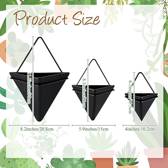 Rtteri 15 PCS Black Wall Hanging Planter Set with Artificial Succulents, 3 Ceramic Geometric Wall Planters in 3 Sizes, Modern Indoor Decor for Living Room Bathroom Office
