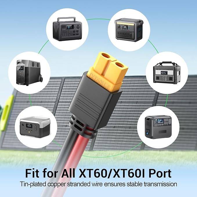 Bateria Power 50FT 10AWG Solar Connector to XT60 Adapter Extension Cable, Solar Panel to XT60 Charge Extension Cable for RV Foldable Solar Panel, Portable Power Station, Solar Generator (1PCS)