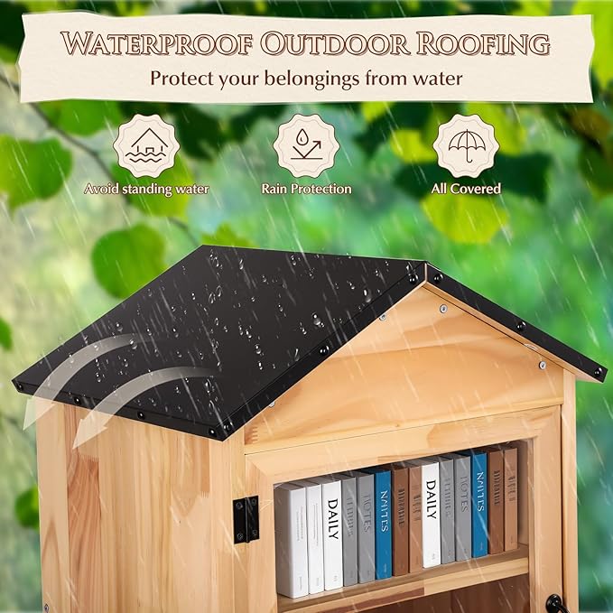 FAHKNS Little Library Box Outdoor, 2-Tier Little Library for Neighborhoods Community School, Weatherproof Wood with Adjustable Shelf & Rust-Proof Hinges, Sharing Books, Newspapers and Literature