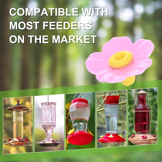 M METERXITY 16-Pack Hummingbird Feeder Replacement Flowers, Plastic Pet Hummingbird Feeding Parts Feeding Ports for Outdoor Hanging Feeders, Bees Guards [Rose Pink, Blue]