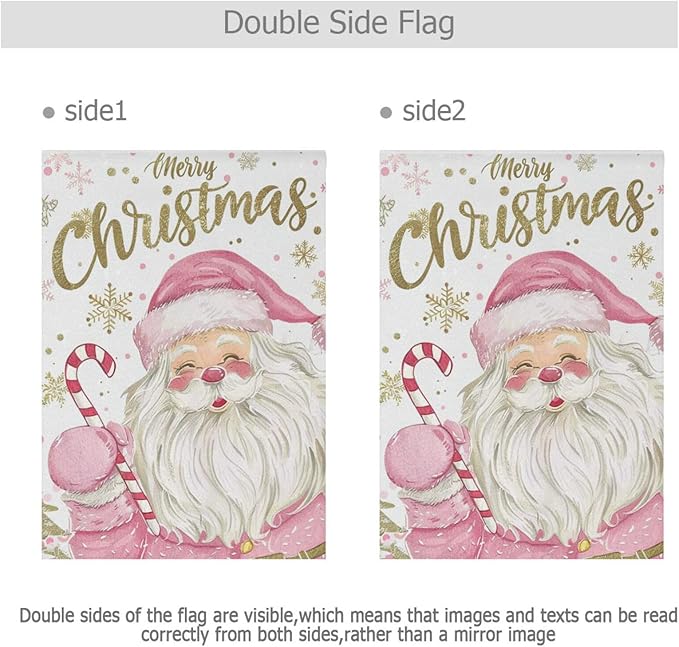 Pfrewn Christmas Winter House Flag 28x40 Double Sided Cute Sweet Santa Claus Golden Snowflakes Garden Yard Flags Welcome Winter Outdoor Indoor Banner for Party Home Merry Christmas Xmas Decorations