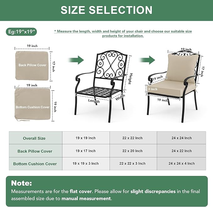 Summsun Outdoor Chair Cushion Weather Resistant, Backrest and Seat Cushion Set for Patio Furniture with Waterproof Removable Cover, 19 x 19 Inch, Cream, 1 Set