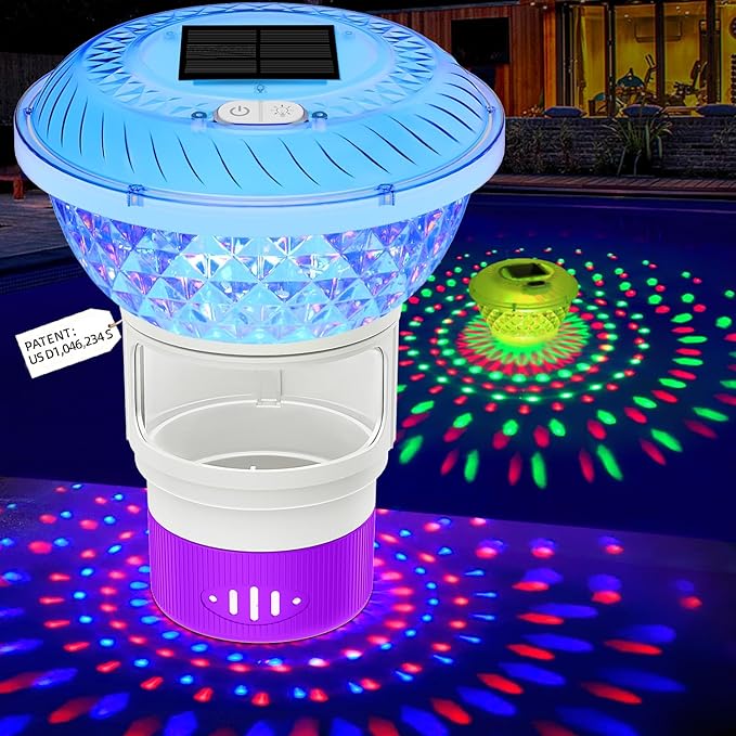 FineBud2025 Upgrade Solar Chlorine Floater, Pool Chlorine Floater with Colorful Light, Button Control Floating Chlorines Dispenser for Pool, Adjustable Flow chlorines floaters (Purple)