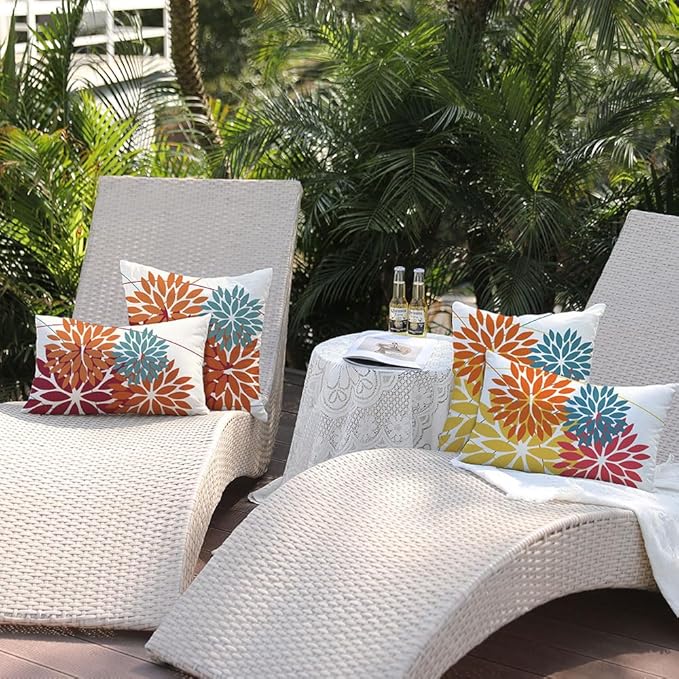 DFXSZ Outdoor Pillow Covers 12x20 Inch Set of 2 Orange Yellow Red Flower Decorative Waterproof Fall Summer Outdoor Pillow Covers for Patio Funiture Garden Couch 168G12