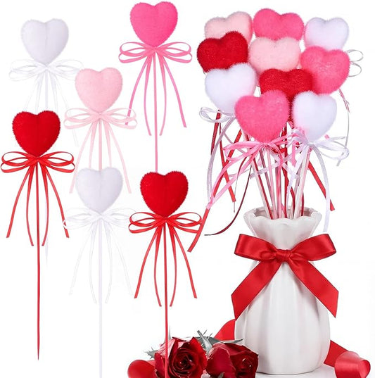 60 Pcs Valentine's Day Heart Picks Red Pink Foam Picks Valentine Heart Puffy Sticks for Tree Flower Arrangements Bouquet Wedding Table Centerpiece Vase Filler Home Decorations