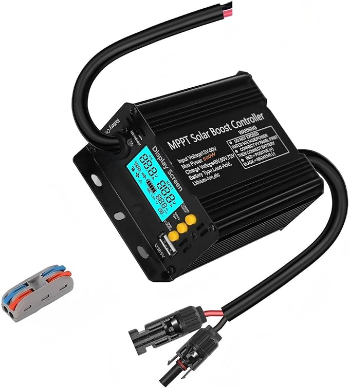 500W SmartSolar MPPT Boost 24V/36V/48V/60V/72V MPPT Solar Charge Controller LCD Display Solar Panel Regulator for Sealed Flooded AGM Gel LFP User Batteries, Ideal for Golf Carts Electric Vehicles RVs