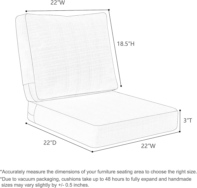 Favoyard Deep Seat Patio Cushions 22 × 22 inch Rainproof & Fadeness Furniture Cushion Set for Outdoor Chair Couch with Polyester-Linen Fabric & Removable Cover, Hidden Zipper and Adjustment Straps