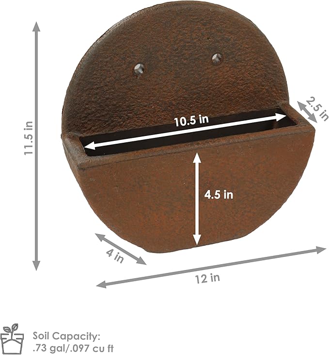 Sunnydaze 12" Round Wall Planter - Polyresin Wall-Hanging Flower Pot for Indoor or Outdoor - Dark Brown - Set of 4