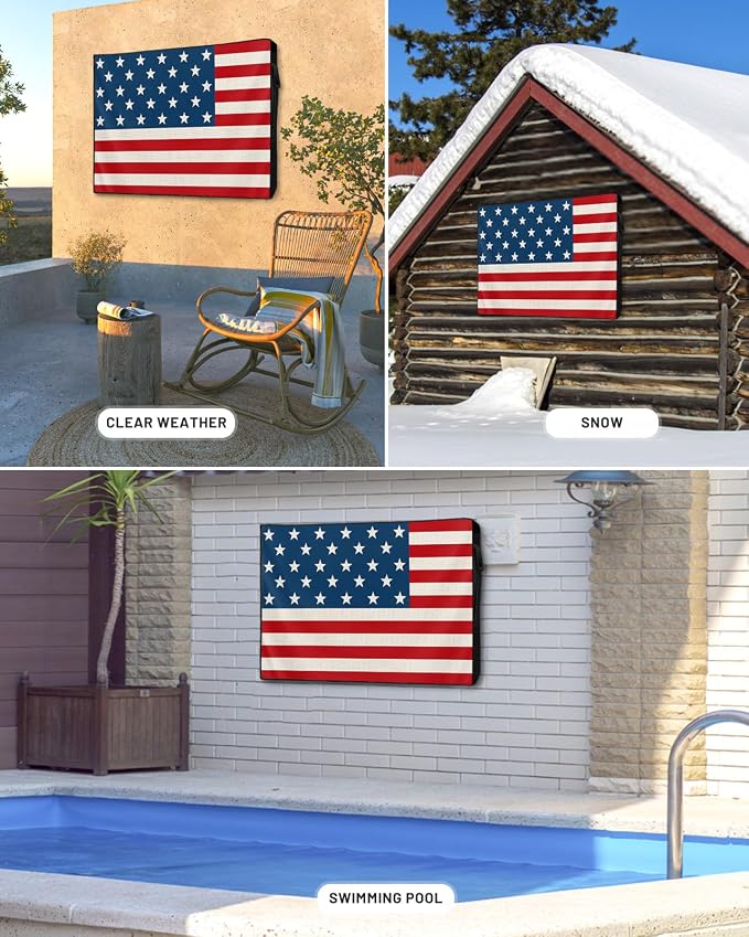 American Flag Outdoor TV Cover 30 to 32 Inch Weatherproof, Patriotic Red Stripes 600D Oxford TV Covers with Waterproof Zipper, USA Flag Outside Flat TV Screen Protector Size 30"W x 19"H x 4.5"D