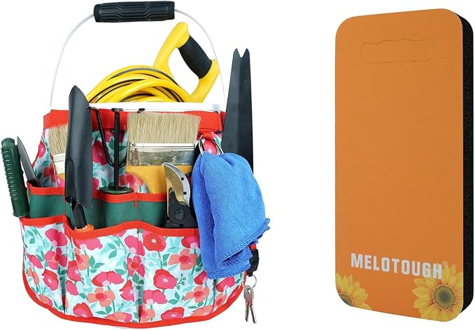 MELOTOUGH Bucket Caddy Organizer Bucket Tool Organizer for Garden Tools Fit 3.5 to 5 Gallon Bucket, Garden Kneeling Pad, 1" Thick Soft NBR Foam Kneeling Pads for Gardening, Cleaning, Work