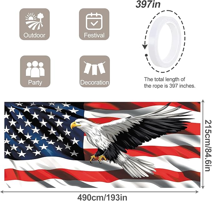 7 * 16FT Eagle USA Flag 4 of July Garage Door Cover Decorations Independence Day Garage Door Banner for Outdoor Indoor Patriot Party Photography Backdrop