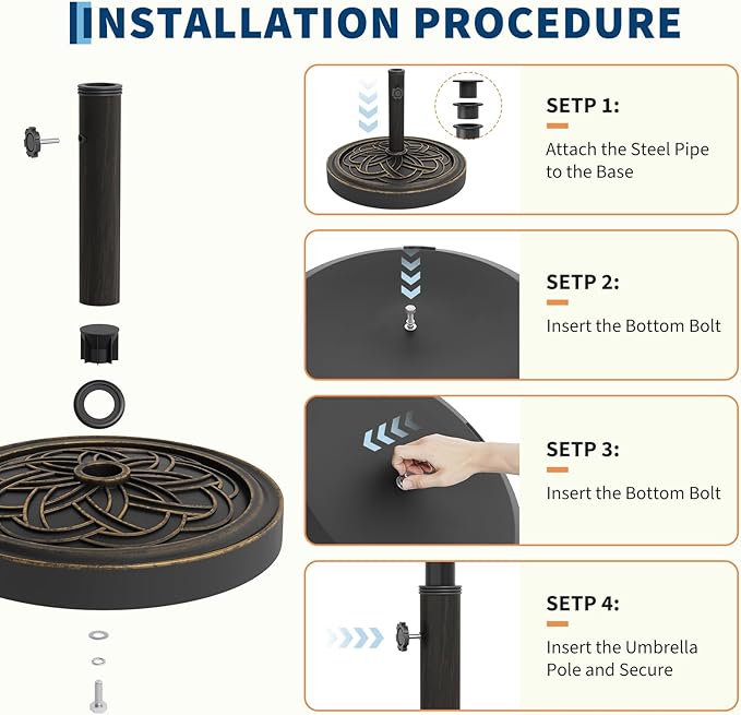 GarveeLife Patio Umbrella Base, 26.5lb Capacity Heavy Duty Design with Adjustable Pole Adapter Fits 1.5" to 2.1" Poles for 7.5-11FT Umbrellas, Corrosion-Resistant and Wind-Resistant for Outdoor, Patio