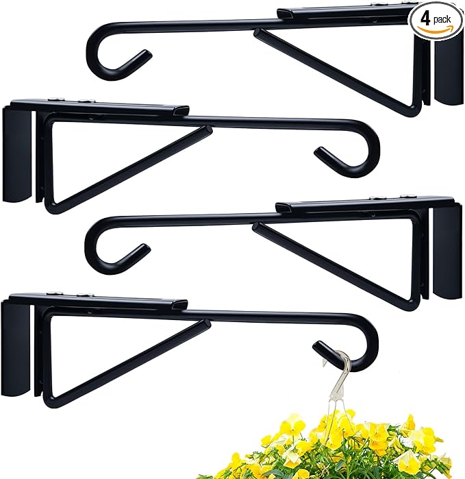 4Pack Adjustable Vinyl Fence Hooks Fit Fence Widths 0.75-3 Inch, Heavy Duty Vinyl Fence Plant Hangers for Hanging Plant Bird Feeders, Lights, Basket Over the Fence Hanger for Hanging Plant Outdoor