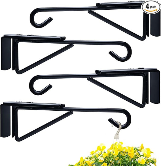 4Pack Adjustable Vinyl Fence Hooks Fit Fence Widths 0.75-3 Inch, Heavy Duty Vinyl Fence Plant Hangers for Hanging Plant Bird Feeders, Lights, Basket Over the Fence Hanger for Hanging Plant Outdoor