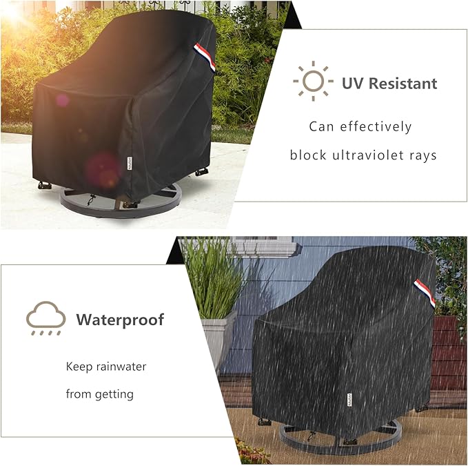 Patio Chair Covers Waterproof Heavy Duty Patio Furniture Covers, 27.5W x 32.6D x 36H Inches Swivel Outdoor Chair Cover 2 Pack (Black)