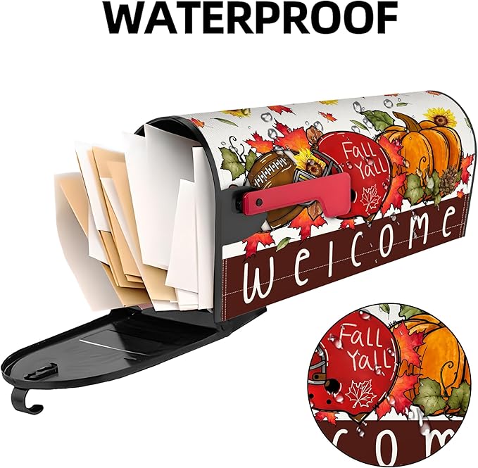 Fall Football Mailbox Covers Magnetic Fall Pumpkin Mailbox Cover Autumn Thanksgiving Post Letter Box Cover for Garden Yard Decor 21x18 Inch