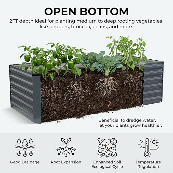 STBoo 6x3x2FT Galvanized Raised Garden Bed, Outdoor Metal Raised Planter Box for Vegetables, Elevated Rust-Resistant Rectangle Gardening Container Kit with Reinforced Panels for Backyard, Patio(Grey)