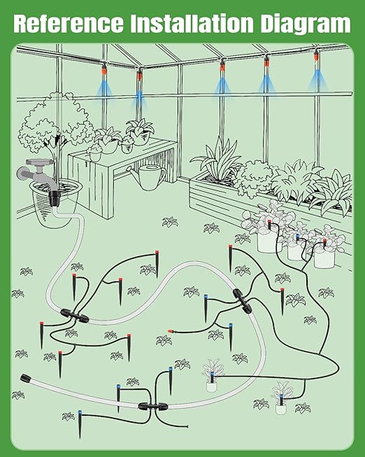 Pawfly Drip Irrigation System for Garden, 240FT Drip Irrigation Kit with 1/2" & 1/4" Tubing Adjustable Emitters Fittings and Accessories, Garden Watering System for Garden Greenhouse Lawn Yard