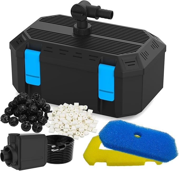 850GPH Pond Filter Pump with 4-Stage Filtration, Fish Pond Filter for Outdoor Ponds 500-750 Gal, Pond Pump Filter Box for Garden, Waterfall, Fountain, Water Feature