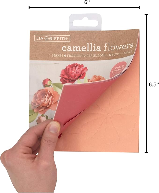 Lia Griffith Frosted Paper Blooms Camellia Flowers, 6" x 6.5", Colors may vary, 21 Count