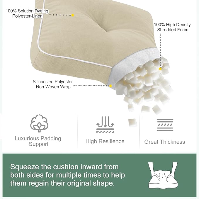 Favoyard Patio Chair Cushions 17 × 17 Inch Water Resistant & 3-Year Color Fastness Outdoor Chairs Cushion for Seat Dining Rocking Wicker Chair Cushion With Tie Straps Tufted Square Pads, Beige, 2 Pack